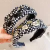 Nieuwe mode Koreaans dambordpatroon Twist Wide Side Sponge Hair Band Multi-layer Cross Knot Headband Solid Braid Headwar