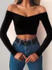 Long Sleeve Top Corset Women Off Shoulder T-Shirt Year White Crop Fall Winter Sexy Solid Tees Streetwear Y2K Clothes 220328