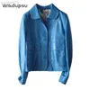 Bleu PU cuir veste femme automne hiver Streetwear simple boutonnage basique Blazer manteau femme coréen Chic Vintage vestes hauts L220801
