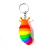 Kleurrijke slak Slak Keychain Caterpillar 7,5 cm Fidget Toys Super Decompressie Creatieve auto Key Chain Bag Poll Hanger Geschenken
