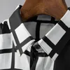 Chemises décontractées pour hommes Minglu Noir et Blanc Plaid Mâle Luxe Manches Longues Imprimé Hommes Robe Mode Slim Fit Party Homme ChemisesMen's Eldd22