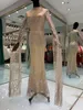 Sparkle Mermaid aftonklänning plus storlek Dubai 2022 Gold Emerald Green Sequin Caftan Abaya High Neck Arabic Muslim Prom Dress Formal Party Wear Robe de Mariage