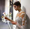 Robes de mariée sirène à manches longues champagne avec train détachable Vintage col haut grande taille robes de mariée étincelantes Image réelle BC5030