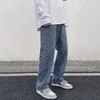 American Retro Jacquard Jeans Men Autum Summer Street Ruffian przystojny luźne spodnie proste Drop Vintage Denim w trudnej sytuacji G0104