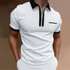 メンズポロスジッパーメンズコントラスト色の半袖シャツとフロントポケットファッションスタンドカラーメンズシャツ人の男性