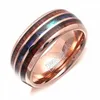 Alyans Unisex Kişilik Abalone Kabuk Hawaiian Koa Ahşap Kakma Tungsten Karbür Yüzük Erkekler Yıldönümü Doğum Günü Partisi Jewelr