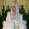 Sahne Giyim Parlayan Gümüş Sequin Crystal Fringes Wigs Kadın Doğum Günü Partisi Rhinestone Meapear Club Dancer Show Gogo Wigsstage