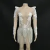 Украшение вечеринки летняя сетка сексуальная жемчуга кристаллы платье с разъедами на день рождения.