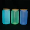 Two function 16oz Glow and UV Color change Sublimation Glass Beer Can 2 in 1 Glow in Dark Glasses Beers Mugs Tumbler Drinking Cup With Bamboo Lid