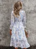 Sexy V-ausschnitt Blumenkleid Damen Schmetterlingsärmel Hohe Taille Lässige Print Kleider Für Frauen Sommer Chiffon-Kleid 220406