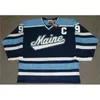 Q888 Vintage Maine Black Bears Jersey 9 Kariya 33 Jimmy Howard White Blue Szyty Hokejowe