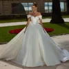 Fabulous Ball Gown Wedding Dresses Pleated Off The Shoulder Neckline Bridal Gowns Beaded Lace Up Back Sweep Train Satin robe de mariee