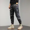 Khaki Cargo Pants Men Drawstring Ankle Length 9 Part Trousers Streetwear Fashion Cotton Casual Work Military 220622