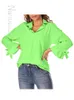 Женские блузкие рубашки весна лето с длинным рукавом женский блузка с твердым цветом Flare Женские блузенские дураки 22