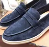 새로운 디자이너 남성 Loro Walk Shoes 럭셔리 스니커즈 스웨이드 가죽 Nubuck Male Flats 슬립 온 드레스 신발 플러스 크기 45 46