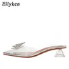 Eilyken tamaño 34-45 verano mariposa-nudo mujeres bombas moda extraño estilo Tranaparent zapatos de tacón femenino sandalias de bodaloktjhpoej