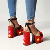 Sandals 2022 Summer Female Sexy Club Party Heels Shoes Strar Patchwork Platform Block High Heeled Gladiator Women Big Size 43 42