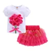 Mudkingdom Mignon Filles Tenues Boutique 3D Fleur Dentelle Arc Tulle Tutu Jupe Ensembles pour Enfant Fille Vêtements Costume Costumes D'été 220419