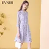 Evnisi Elegant Purple Murffon Bow Shirt Robe Summer Floral décontracté robes pour femmes Office Lady Vestidos 220516