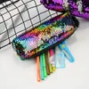 Borsa reversibile per penne con paillettes Flip Cambia colori Borsa per matite Penne Borse con boli di pelo Buste per cancelleria per studenti Custodia per cosmetici BH7278 TYJ