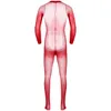 Costumi Catsuit sexy Uomo trasparente trasparente con maniche lunghe Design aperto con guaina per pene Dita chiuse Collant elasticizzato per il corpo Calza per tutto il corpo