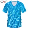 Personlighet Big Size 5xl Mens V Neck Tshirt 3D Blue Water Man Tee Shirt Tryckt Ocean Wave Web Clothing Drop 220623