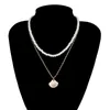 Подвесные ожерелья моды имитация жемчужного гребешка ожерелье для женщин для женщин с двойным слоем геометрические ювелирные украшения