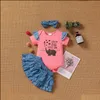 Set di abbigliamento Baby Kids Baby Maternità Girls Outfit Infant Flying Sleeve Lettera Elephant Print Dhf2Y