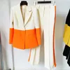 B1120 Anniversary Cocktail Prom Party Designer Runway Suit Set Women's Star Style Single Button Color Block Blazer Flare Pants Suit