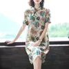 Vestidos casuais festas femininas vintage elegantes estampas florais de estilo chinês Cheongsam Summer Ladies Loose A-Line Mini Vestidoscasual