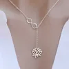 2016 Hela nya Infinity och Lotus Lariat Pendants Statement Necklace Women Long Chain Collier Femme Jewelry Accessories S228K