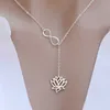 2016 Hele nieuwe Infinity en Lotus Lariat Pendants Statement ketting Dames Lange keten Collier Femme Sieraden Accessoires S228K