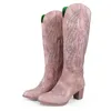 Marque de marque Boot de veau moyen Cowboy Cowboy Cowgirls occasionnels Bottes occidentales Y chaussures à bout pointu Femme en gros 220720