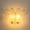 مصابيح جدار تصميم الريشة مصابيح زجاج الصقيع LED SCONCE GOLD METAL LIGHTING FOR