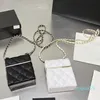 13cm Flap Mini Cosmetic Box Bags Black White Genuine Leather French Designer Bags Classic Handbags Glitter Gold-Tone Metal Chains