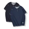 Denim Blue Knitted Henry Collor T Shirt Men Vintage Topstitched Elastic Short Sleeve T-shirt Summer Solid Casual Tshirt 220516