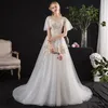 Andra bröllopsklänningar Luxury O Neck Flare Sleeve 2022 Dress Lace Applique Plus Size With Train Bride Gown Vestido de Noiva Lother