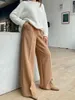 Retro solidny kolor dzikie proste spodnie na nogi żeńska wiosna koreańska moda wysoka talia