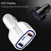 QC3.0 Carregadores de Carros de Carregamento Rápido com LED Light Light Type-C PD Car carregador para telefone 13 preto branco