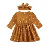 Vestidos de menina 0-24m Spring Autumn Fashion Baby Girls Dress Dress Sun Print Slave Longa O-pescoço com roupas da cabeça