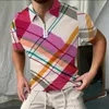 Men's Polos Men Street Shirt 2022 Summer Chic Strip Plaid Casual Patchwork Zipper Design Oversize Short Short Hleevemen's Men'smmen's