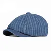 Retro Riding platte pet gewassen denim trend visbeen baret hoed mannen herfst krantenverkoper jume cap gestreepte gatsby schilder achthoekige hoeden j220722