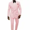 Modna różowa wytłoczanie Tuxedos Dost-Breasted Groomsmen Wedding Tuxedos Popularne mężczyzn Mężczyzny Formalne Blazer PROM KURTA (kurtka+spodnie+krawat) 76