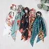 Floral print boog satijn lange lint paardenstaart sjaal haar stropdas scrunchies vrouwen meisjes elastische haarbanden haaraccessoires AA220323