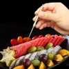 Picknick tandpetare metall frukt gaffel tandpetare bärbar grill tand rengöringsmedel med hållare