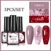 NXY Nail Gel 2 3pcs Set de Vernis Nude Rose Glitter Paillettes Longue Durée Base Top Art Design Hybride 0328