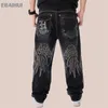 Ebaihui Men Jeans Street Dance broderie Loose Board Denim Long Pantal