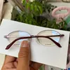 Monturas de gafas de sol de moda para mujer, marca japonesa, gafas de Metal para lectura/miopía/progresiva violeta, media montura ovalada