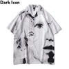 Ciemna ikona Vintage Street Mens koszule krótkie rękawie Summer Thin Material Hawajan Shirt Man Blouse Male Top 220712