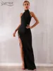 Adyce 2022 Summer Black Bandage Dress Sexy Sleeveless Halter Hollow Out Maxi Club Dress Celebrity Evening Runway Party Dress 220507